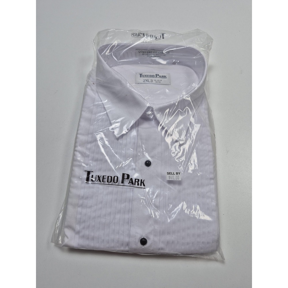 Tuxedo Park Dress Shirt Mens 18.5 32/33 2XL White Pleated French Cuff Formal